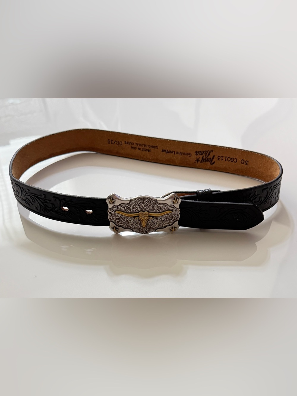Tony Lama Black Leather Belt Size 30 C60113